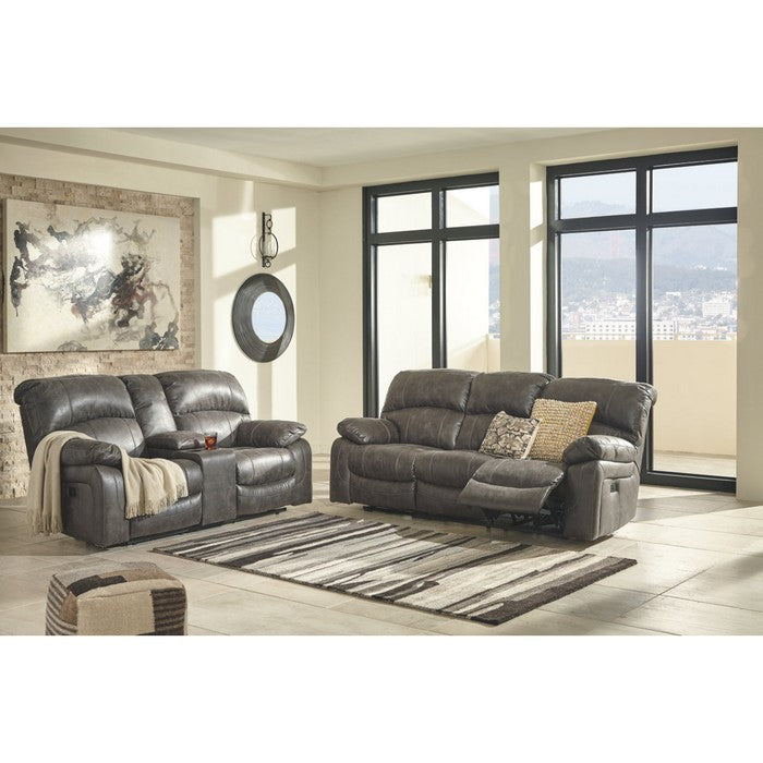 Polyester Upholstered Metal Power Reclining Loveseat with Console, Gray