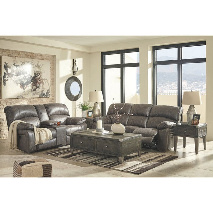 Polyester Upholstered Metal Power Reclining Loveseat with Console, Gray