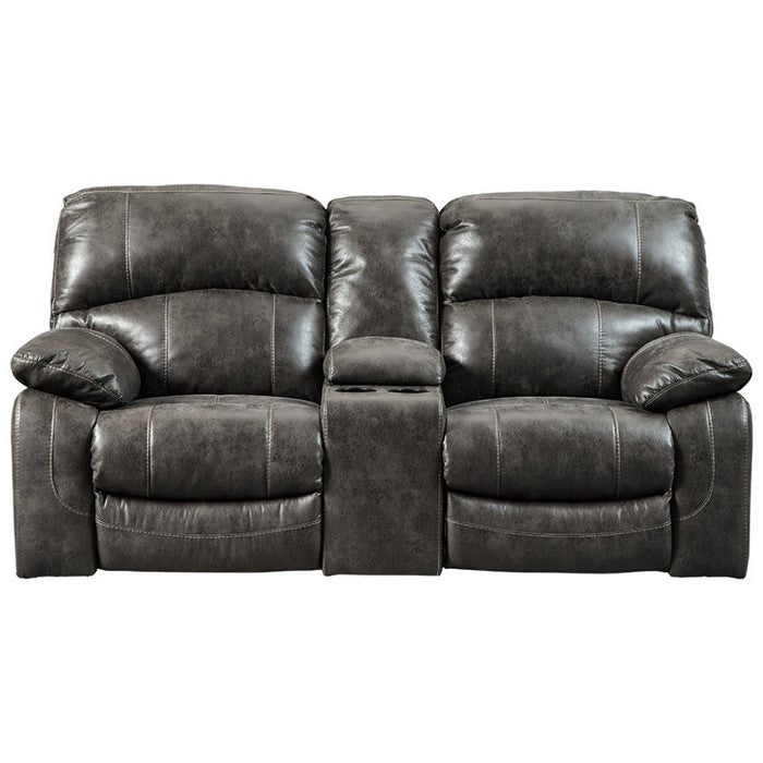 Polyester Upholstered Metal Power Reclining Loveseat with Console, Gray