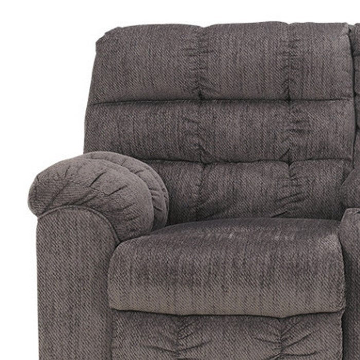 Tufted Chenille Upholstered Metal Reclining Loveseat with Console, Gray
