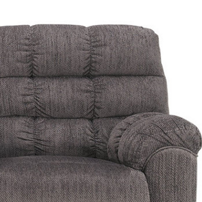 Tufted Chenille Upholstered Metal Reclining Loveseat with Console, Gray