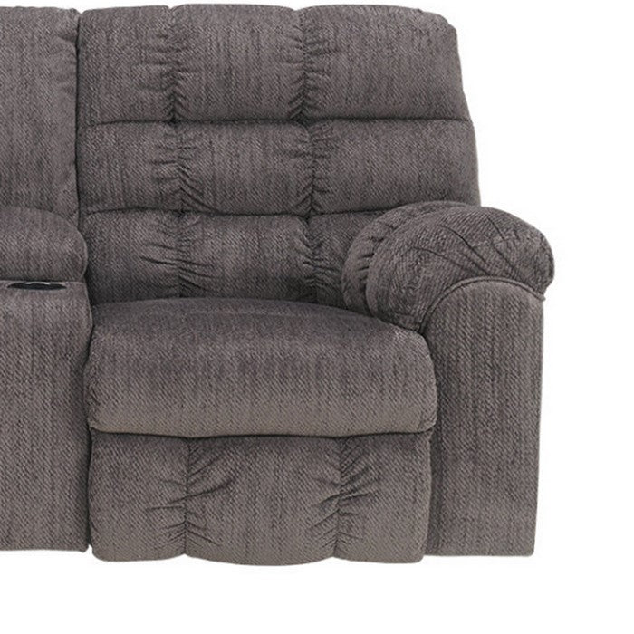 Tufted Chenille Upholstered Metal Reclining Loveseat with Console, Gray