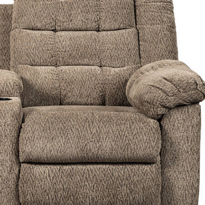 Tufted Polyester Upholstered Metal Reclining Loveseat with Console , Brown