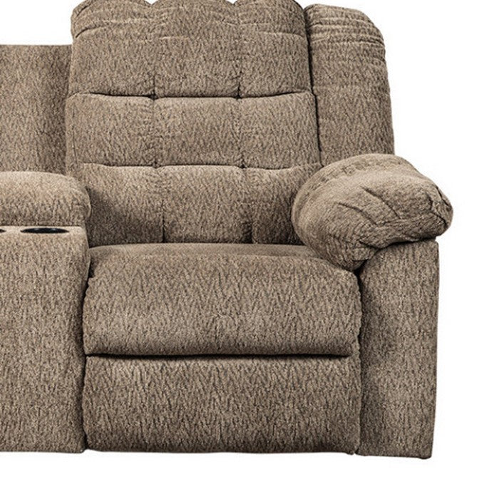 Tufted Polyester Upholstered Metal Reclining Loveseat with Console , Brown