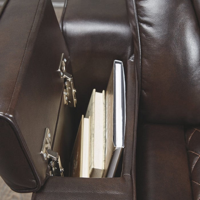 Leatherette Upholstered Metal Power Recliner with Adjustable Headrest, Brown