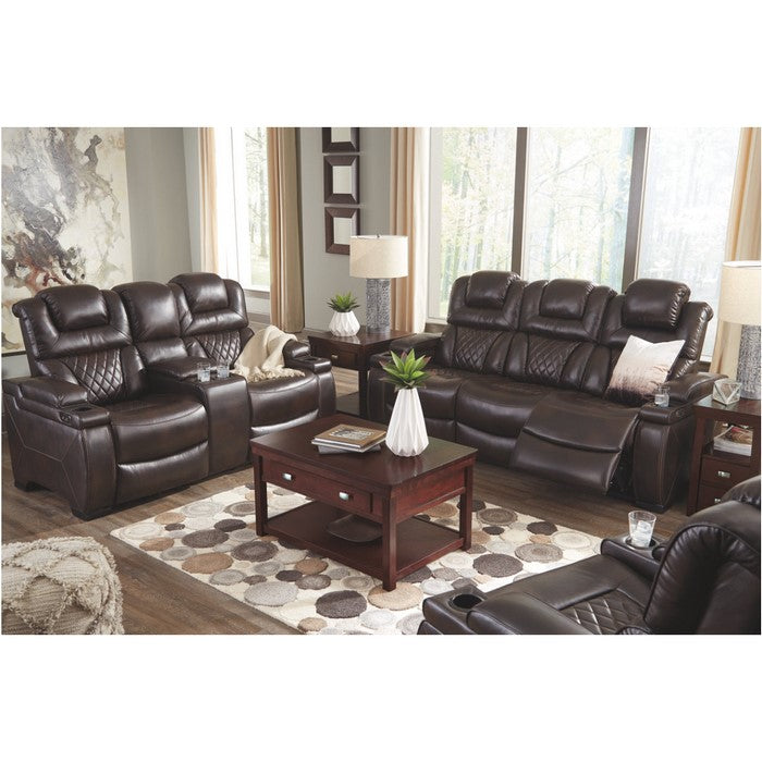 Leatherette Upholstered Metal Power Recliner with Adjustable Headrest, Brown