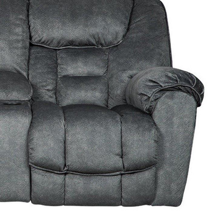 Polyester Upholstered Metal Reclining Loveseat with Lift Top Storage Console, Gray