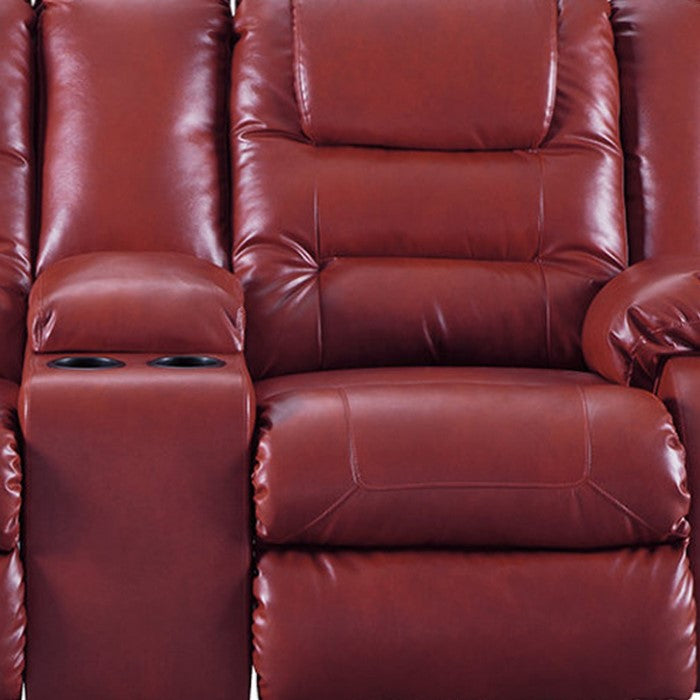 Leatherette Upholstered Metal Reclining Loveseat with Lift Top Storage Console, Red