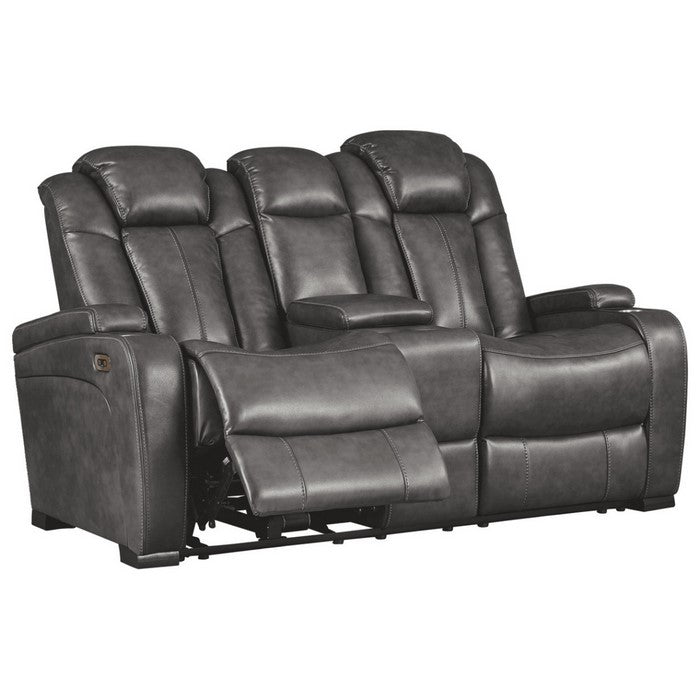 Polyester Upholstered Metal Power Reclining Loveseat with Console, Black