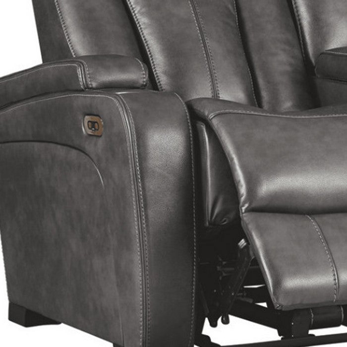 Polyester Upholstered Metal Power Reclining Loveseat with Console, Black