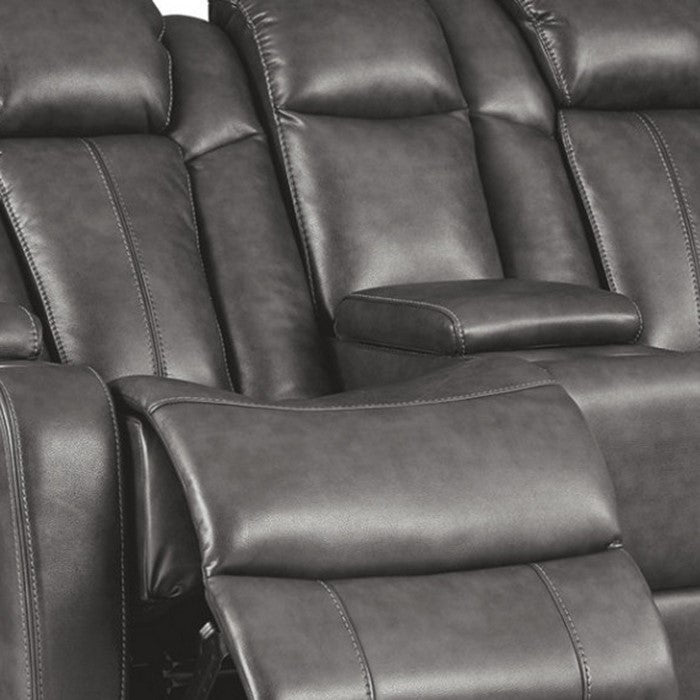 Polyester Upholstered Metal Power Reclining Loveseat with Console, Black