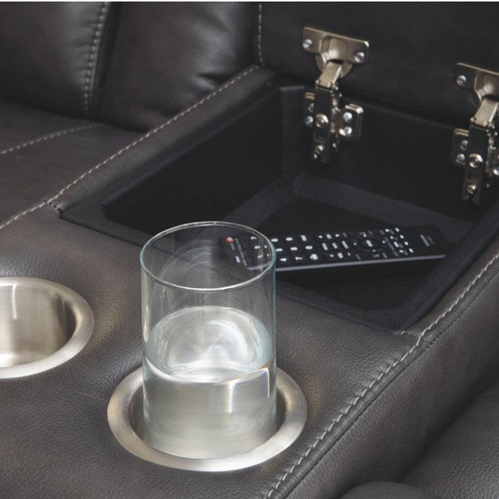 Polyester Upholstered Metal Power Reclining Loveseat with Console, Black