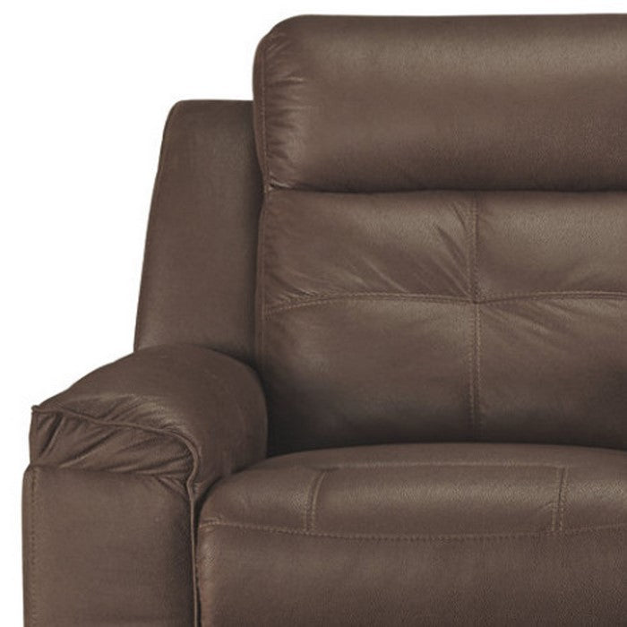 Polyester Upholstered Metal Reclining Loveseat with Storage Console, Brown