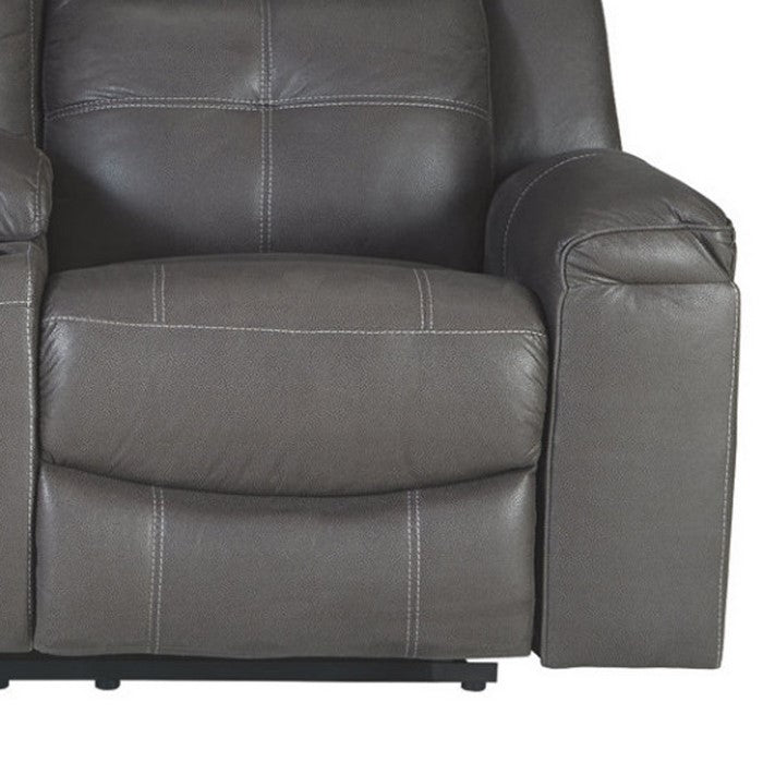 Polyester Upholstered Metal Reclining Loveseat with Storage Console, Gray