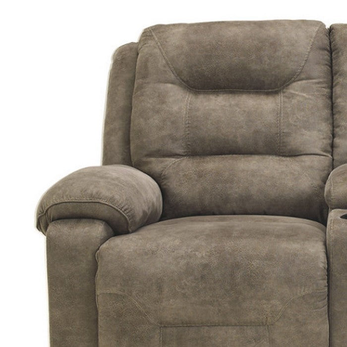 Faux Leather Upholstered Metal Power Reclining Loveseat with Storage Console, Gray