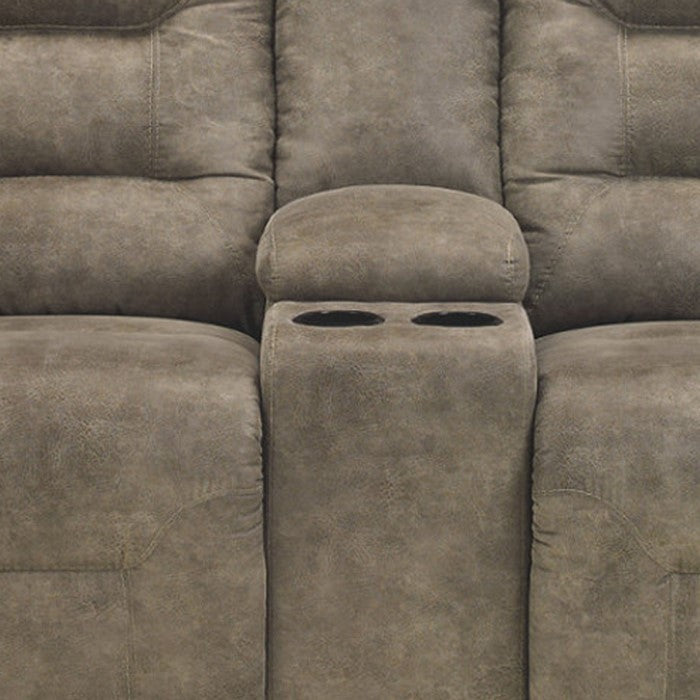 Faux Leather Upholstered Metal Power Reclining Loveseat with Storage Console, Gray