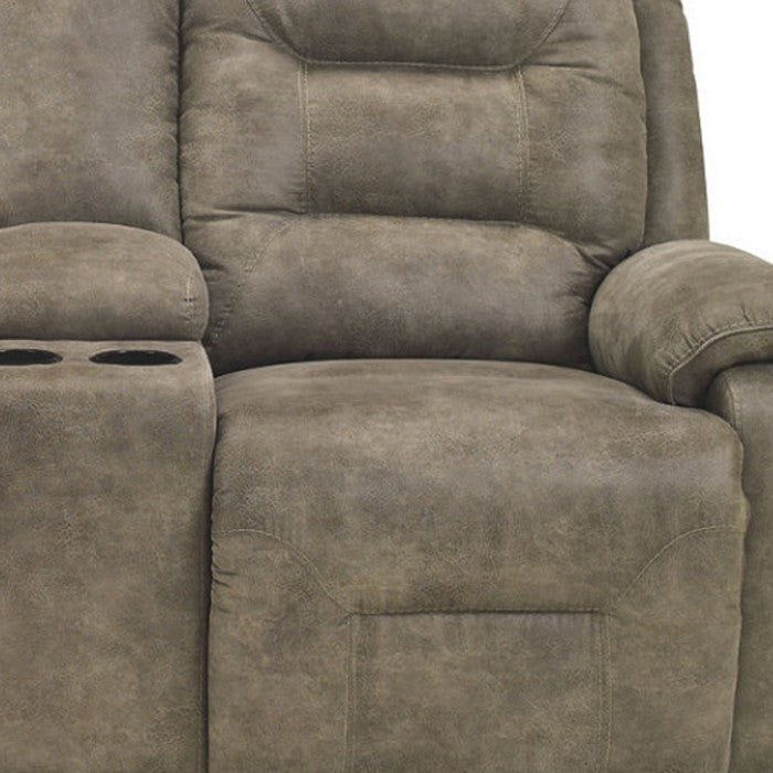 Faux Leather Upholstered Metal Power Reclining Loveseat with Storage Console, Gray