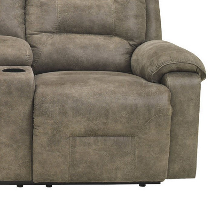 Faux Leather Upholstered Metal Power Reclining Loveseat with Storage Console, Gray