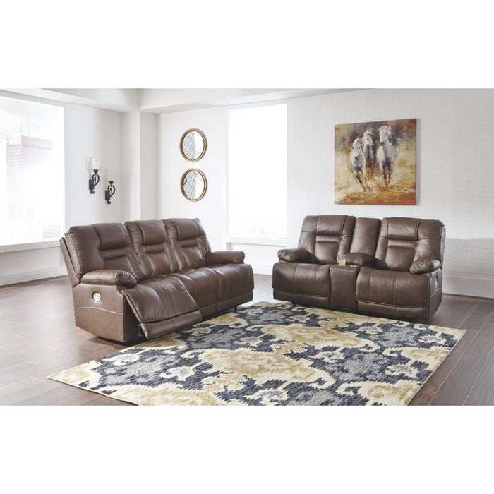 Leatherette Upholstered Metal Power Reclining Loveseat with Storage Console and USB Port, Brown