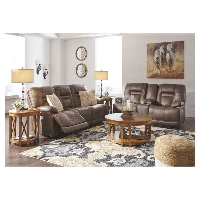 Leatherette Upholstered Metal Power Reclining Loveseat with Storage Console and USB Port, Brown