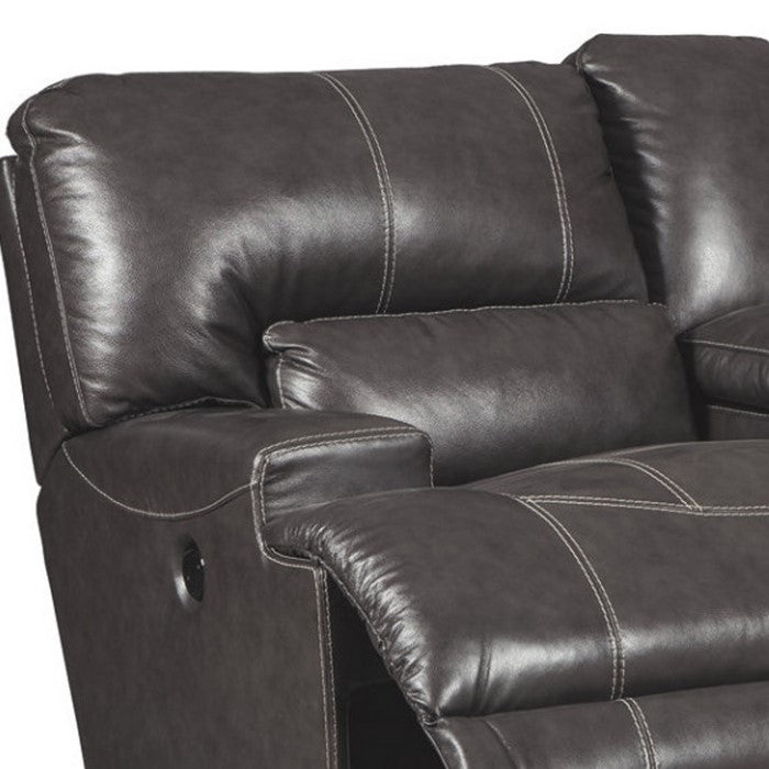 Leatherette Upholstered Metal Power Reclining Loveseat with Storage Console, Gray
