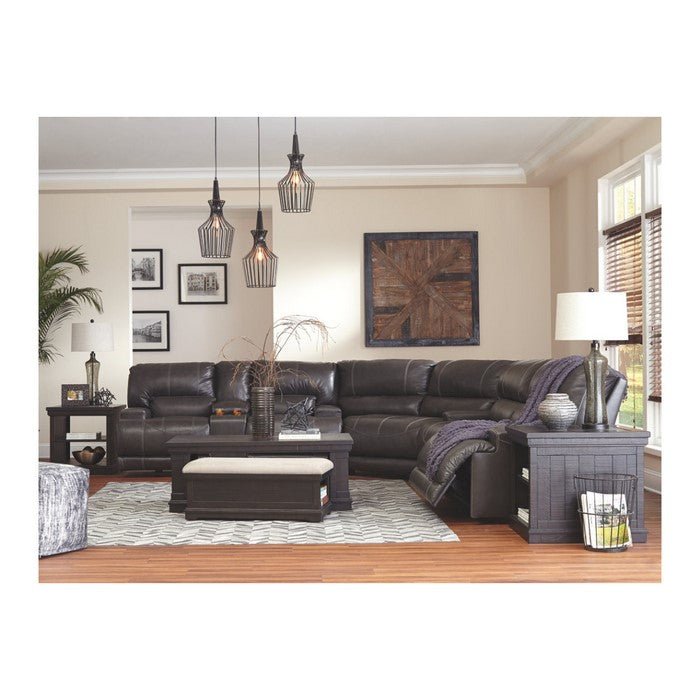 Leatherette Upholstered Metal Power Reclining Loveseat with Storage Console, Gray