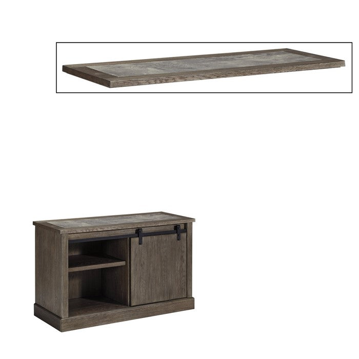 Wooden Credenza with Faux Cement Top and Sliding Door Storage, Large, Gray