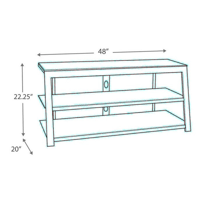 Metal Framed TV Stand with Tempered Glass Shelves and Top, Black and Gray