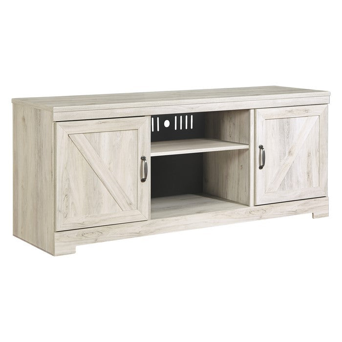 Spacious Wooden TV Stand with Two Side Cabinets and Fireplace Option, Large, White