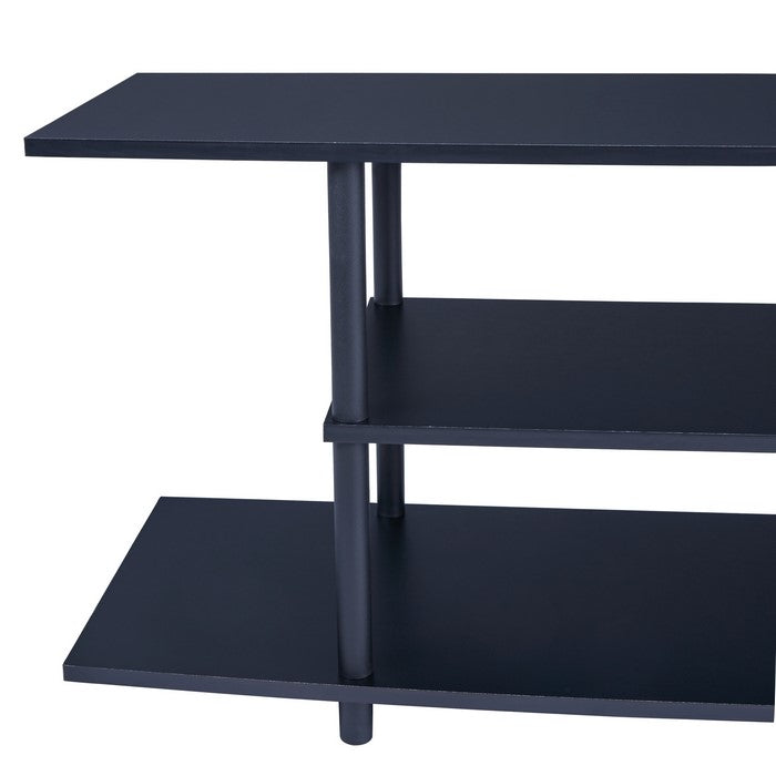 Wooden TV Stand With Tubular Plastic Legs and Two Shelves, Black