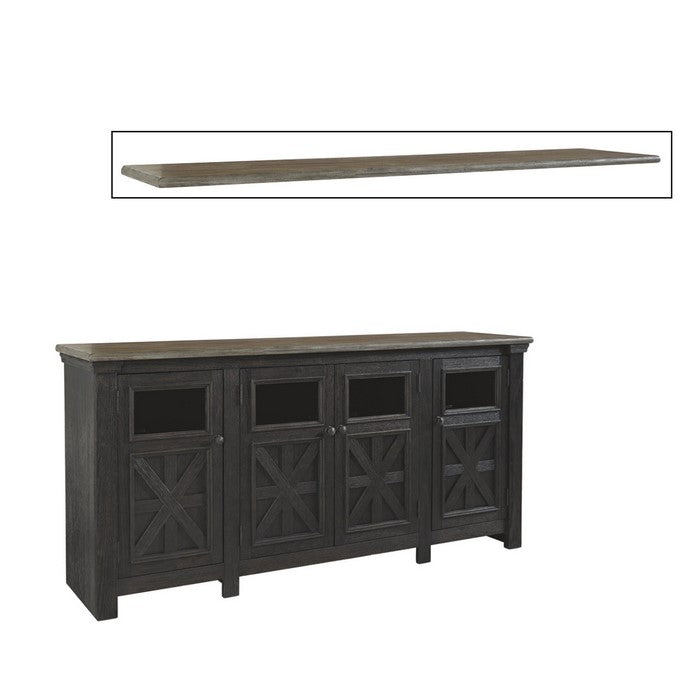 Dual Tone Wooden TV Stand with Four Cross Buck Doors Storage, Extra Large, Brown and Black