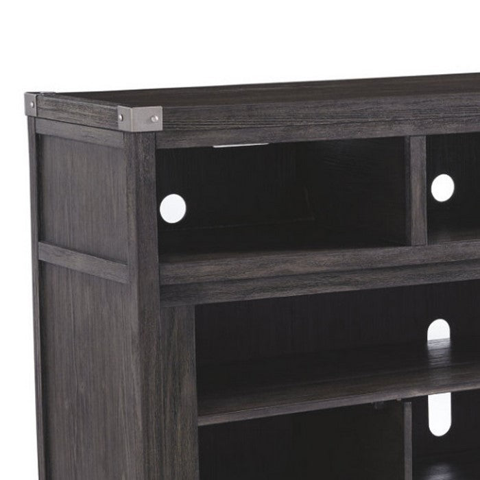Wooden TV Stand with 1 Open Shelf and 6 Cubbies, Large, Gray and Silver