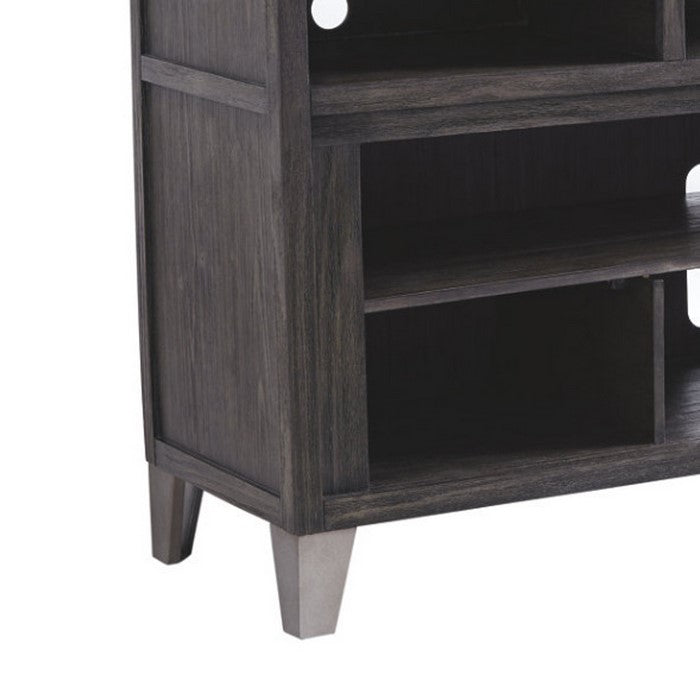Wooden TV Stand with 1 Open Shelf and 6 Cubbies, Large, Gray and Silver