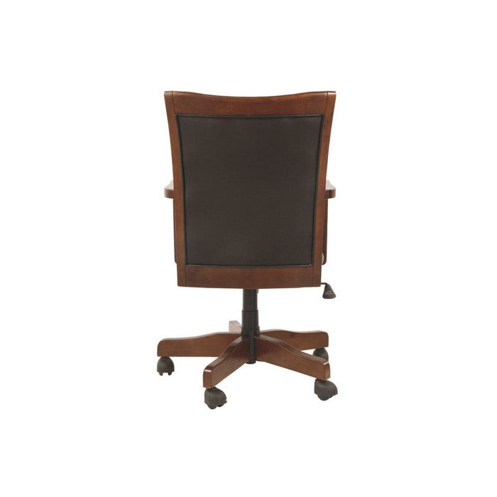 Wooden Swivel Chair with Leatherette Seating and Adjustable Seat, Brown