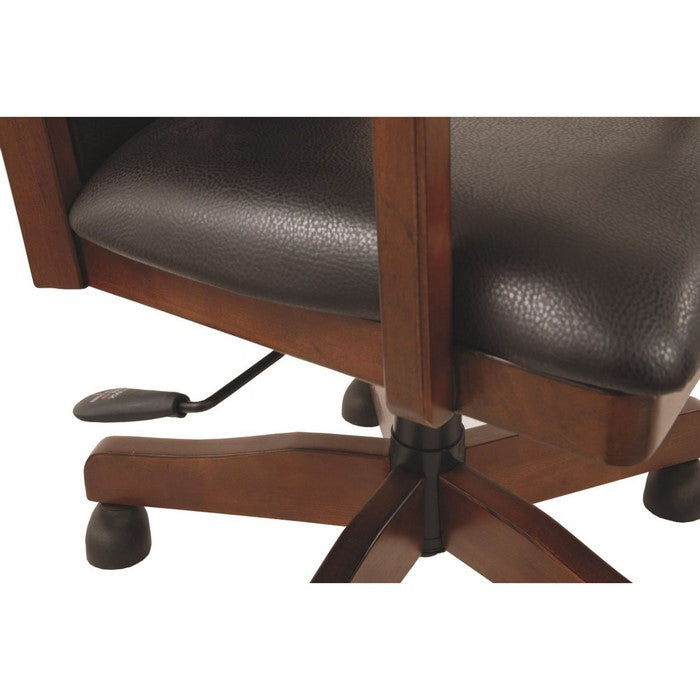 Wooden Swivel Chair with Leatherette Seating and Adjustable Seat, Brown