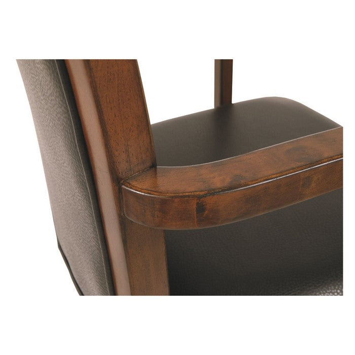 Wooden Swivel Chair with Leatherette Seating and Adjustable Seat, Brown