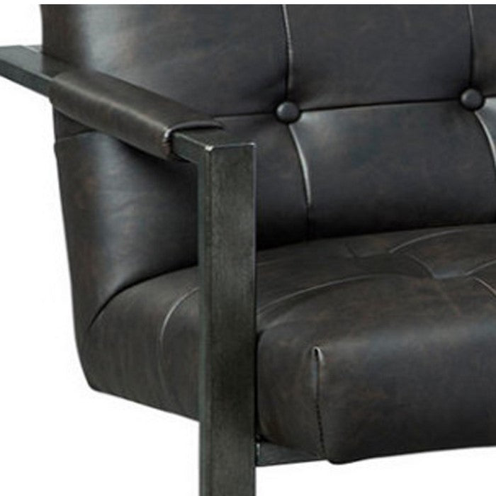 Button Tufted Leatherette Chair with C frame Metal Base, Set of Two, Black and Gray