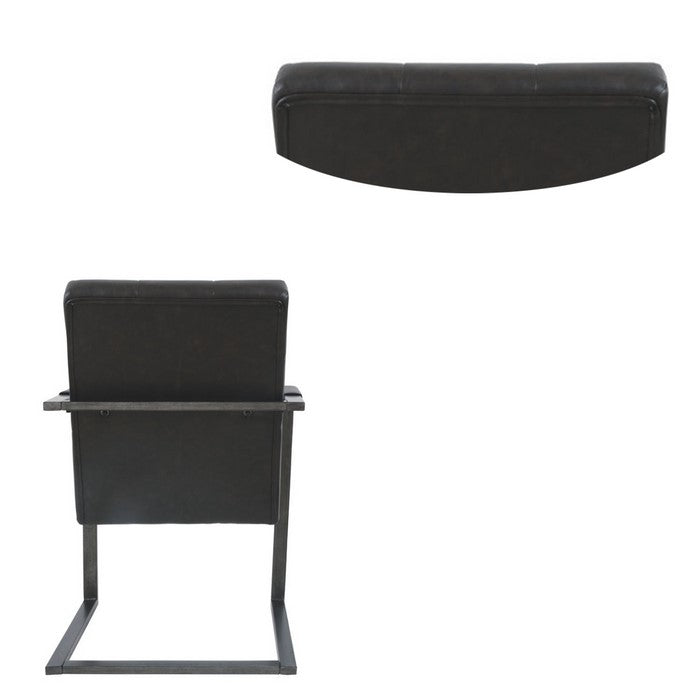 Button Tufted Leatherette Chair with C frame Metal Base, Set of Two, Black and Gray