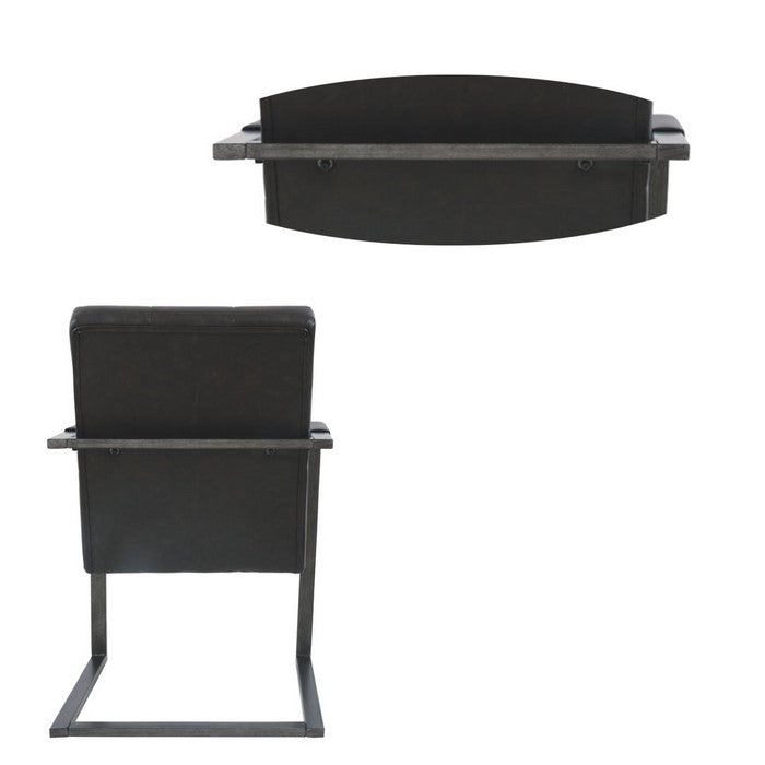 Button Tufted Leatherette Chair with C frame Metal Base, Set of Two, Black and Gray