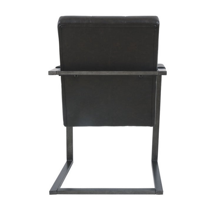 Button Tufted Leatherette Chair with C frame Metal Base, Set of Two, Black and Gray