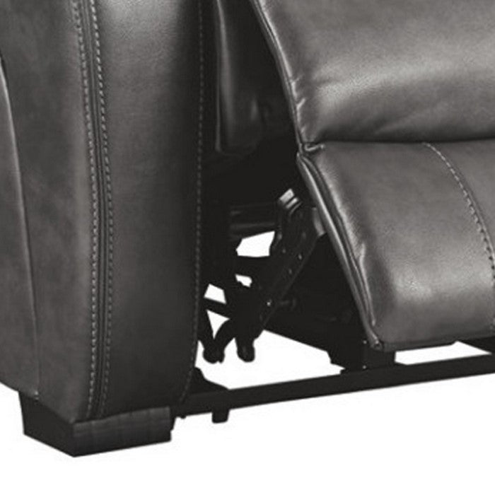 Leatherette Upholstered Metal Power Recliner with Adjustable Headrest, Gray