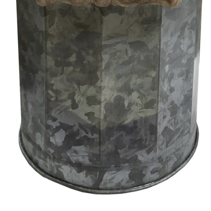 Galvanized Metal Decorative Milk Can with Wooden Handle, Gray and Brown