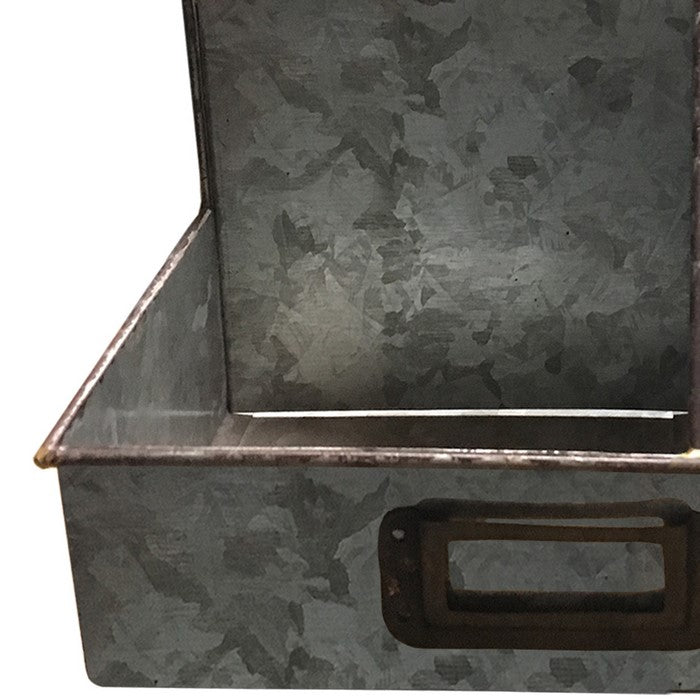Decorative Multipurpose Metal Caddy with 4 Open compartment, Galvanized Gray