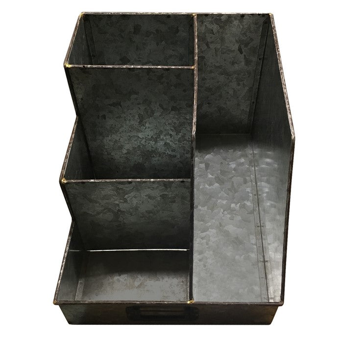 Decorative Multipurpose Metal Caddy with 4 Open compartment, Galvanized Gray