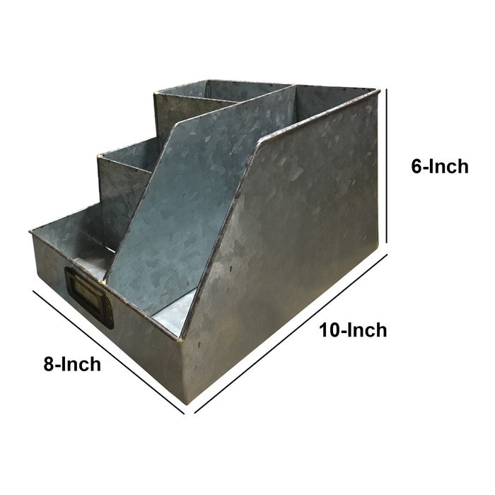 Decorative Multipurpose Metal Caddy with 4 Open compartment, Galvanized Gray