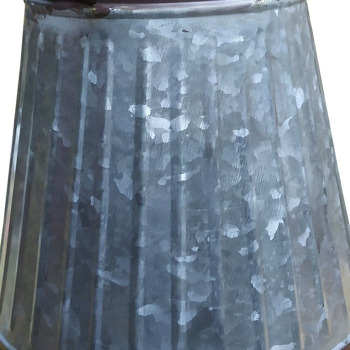 Galvanized Metal Corrugated Flower Vase with Curved Side Handles, Gray and Brown