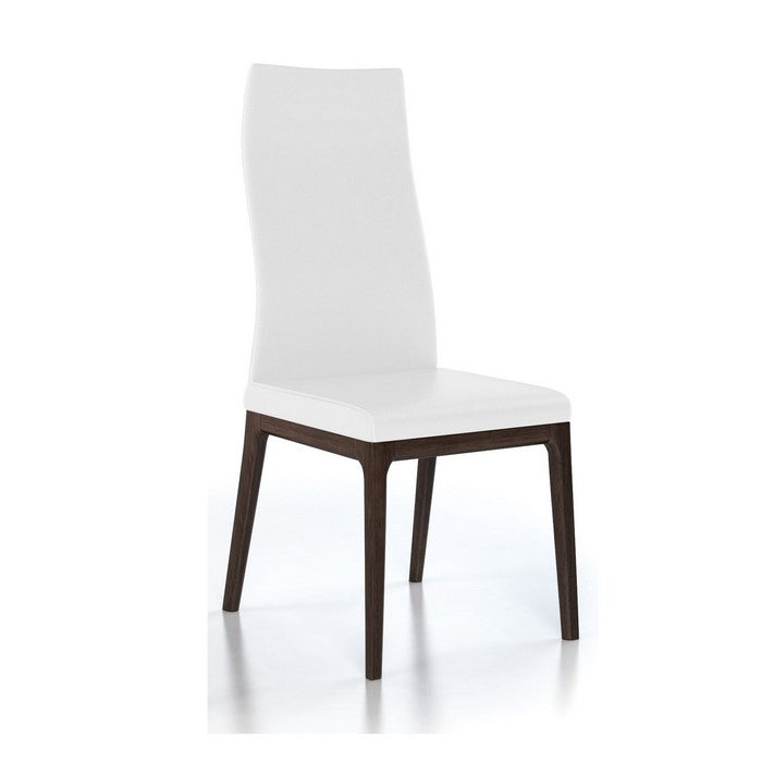 Leather Upholstered Wooden Chairs with Ergonomically Designed Back, White, Set of Two