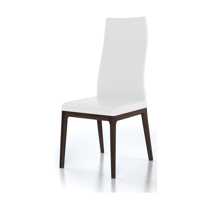 Leather Upholstered Wooden Chairs with Ergonomically Designed Back, White, Set of Two