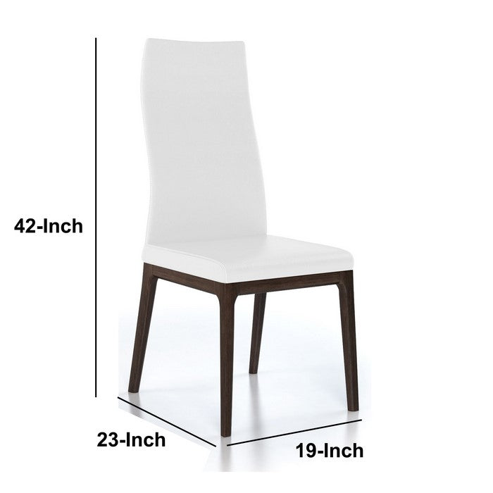 Leather Upholstered Wooden Chairs with Ergonomically Designed Back, White, Set of Two