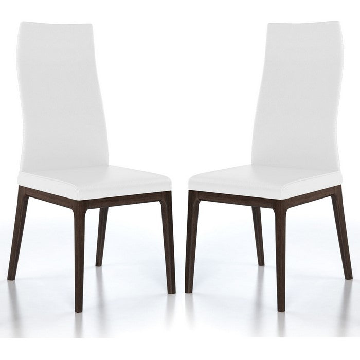 Leather Upholstered Wooden Chairs with Ergonomically Designed Back, White, Set of Two